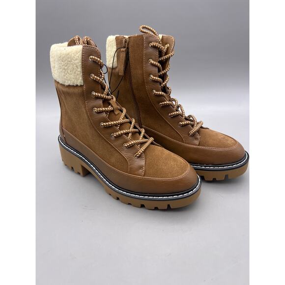 Violet & Red Alexa Womens Brown Suede Shearling Side Zip Combat Boots Size 8.5 M - Picture 4 of 9